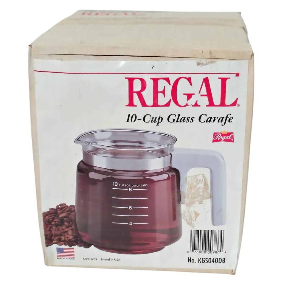 Vintage Regal 10 Cup Glass Coffee Pot Carafe Gray Handle Replacement NOS Retro